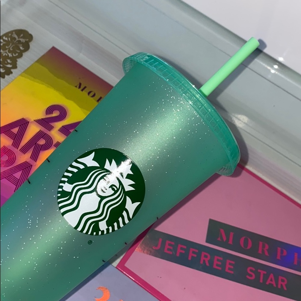 Green glitter reusable venti cold cup
